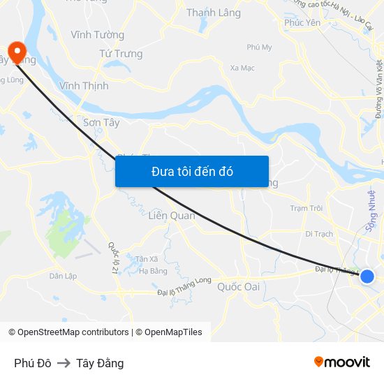 Phú Đô to Tây Đằng map