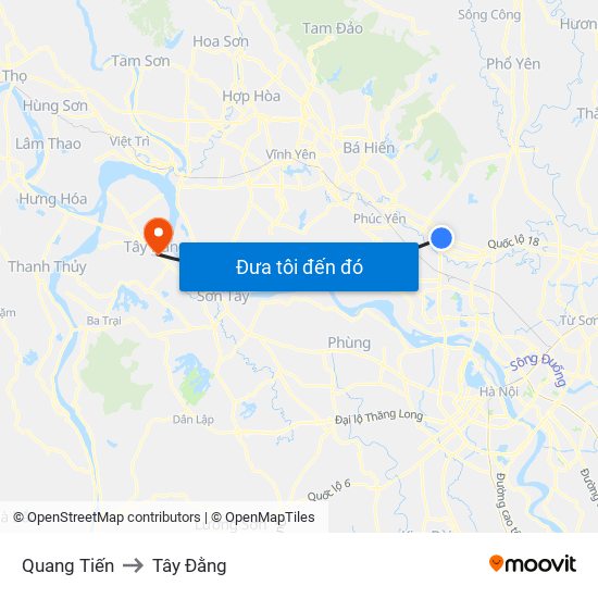 Quang Tiến to Tây Đằng map