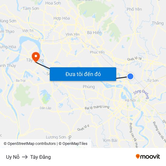 Uy Nỗ to Tây Đằng map