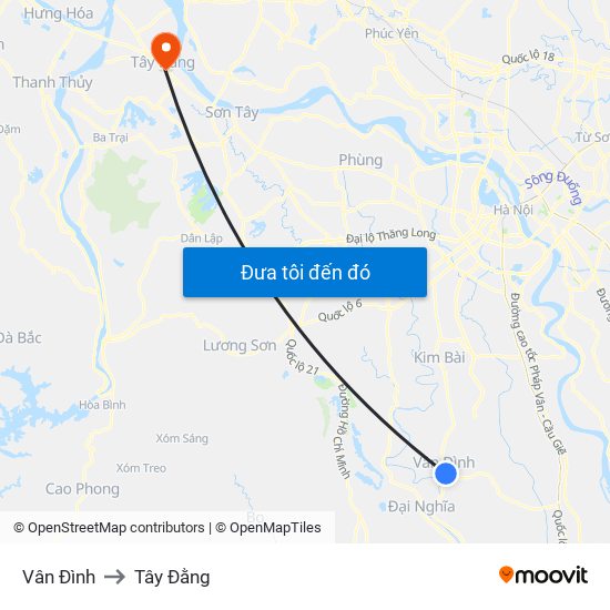 Vân Đình to Tây Đằng map