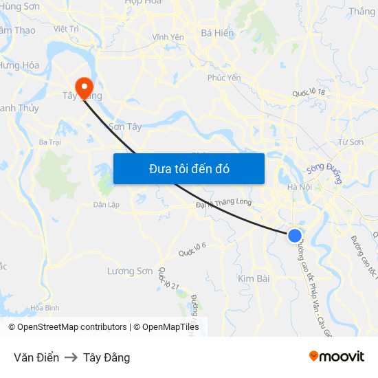 Văn Điển to Tây Đằng map