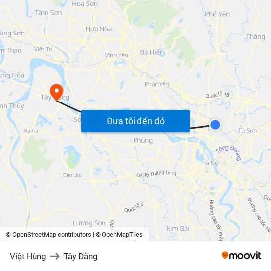 Việt Hùng to Tây Đằng map