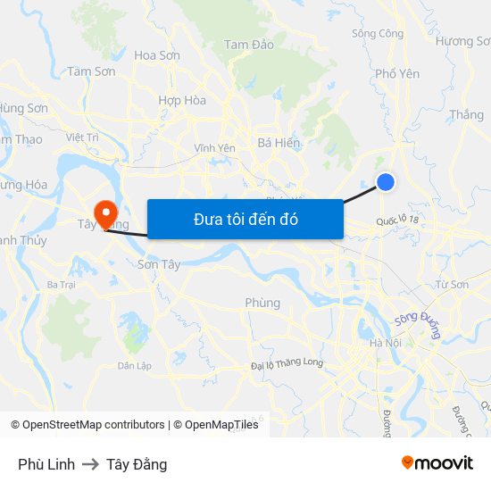 Phù Linh to Tây Đằng map