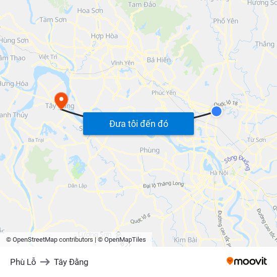 Phù Lỗ to Tây Đằng map