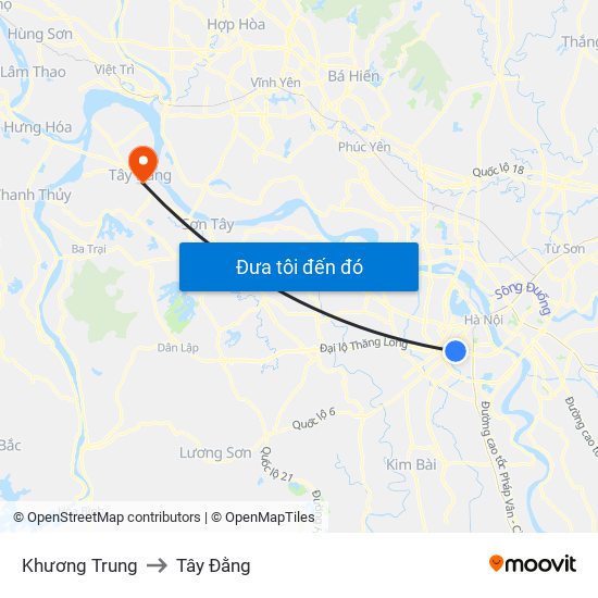 Khương Trung to Tây Đằng map