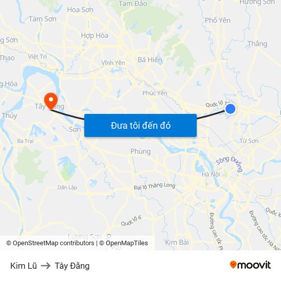 Kim Lũ to Tây Đằng map