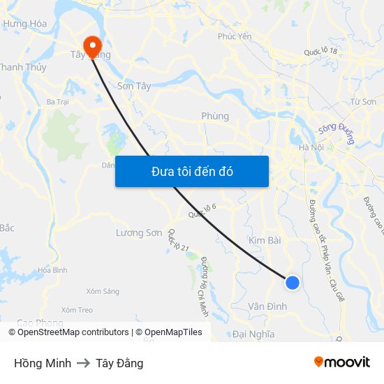 Hồng Minh to Tây Đằng map