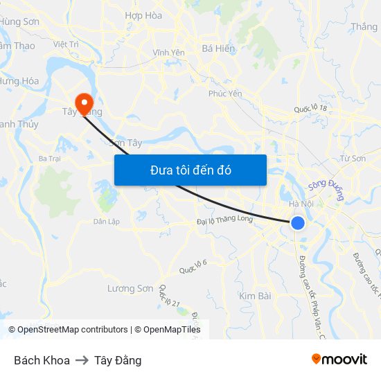 Bách Khoa to Tây Đằng map