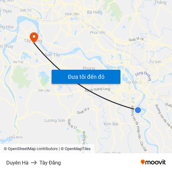 Duyên Hà to Tây Đằng map