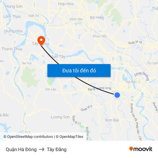 Quận Hà Đông to Tây Đằng map