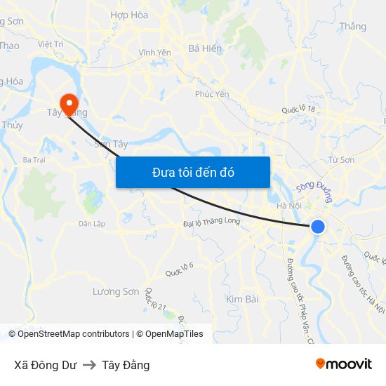 Xã Đông Dư to Tây Đằng map