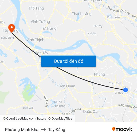 Phường Minh Khai to Tây Đằng map