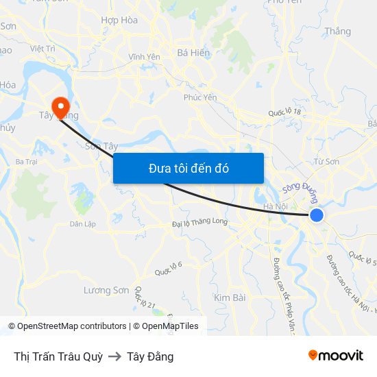 Thị Trấn Trâu Quỳ to Tây Đằng map