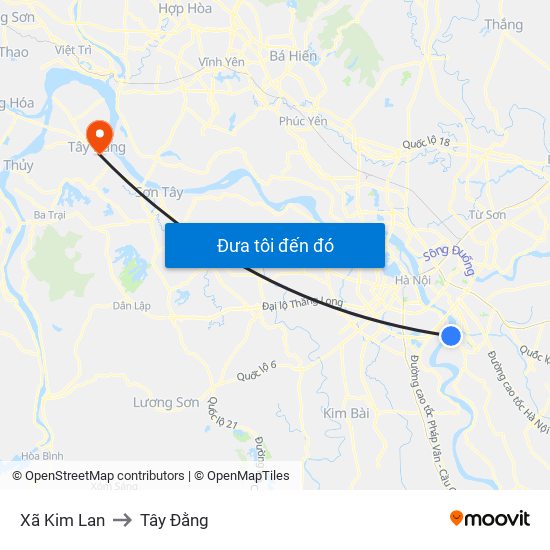 Xã Kim Lan to Tây Đằng map