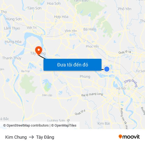 Kim Chung to Tây Đằng map