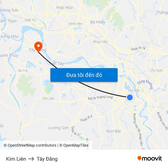 Kim Liên to Tây Đằng map