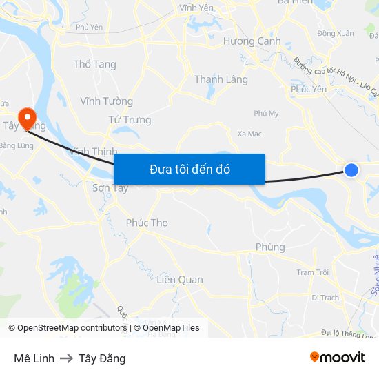 Mê Linh to Tây Đằng map