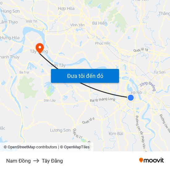 Nam Đồng to Tây Đằng map