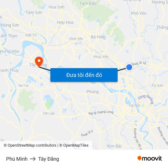 Phú Minh to Tây Đằng map