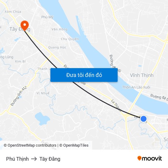 Phú Thịnh to Tây Đằng map