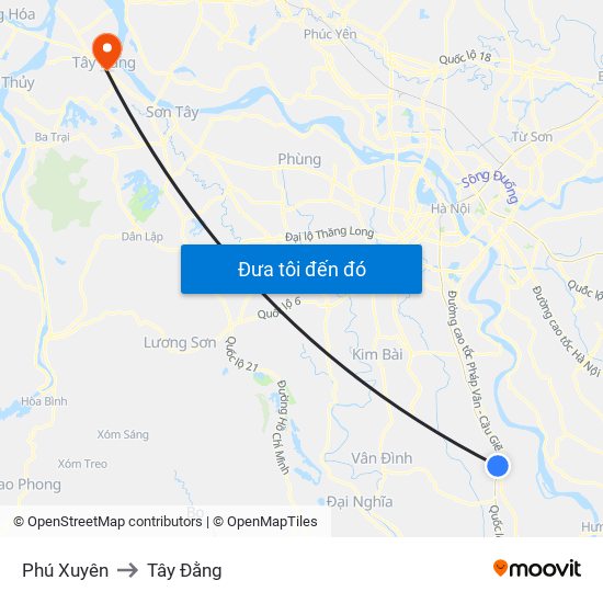 Phú Xuyên to Tây Đằng map