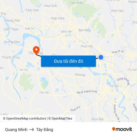 Quang Minh to Tây Đằng map