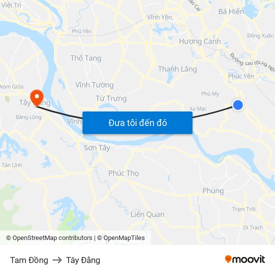 Tam Đồng to Tây Đằng map