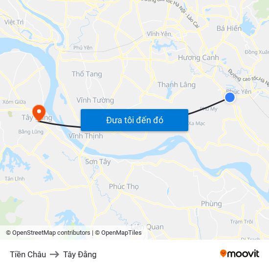 Tiền Châu to Tây Đằng map