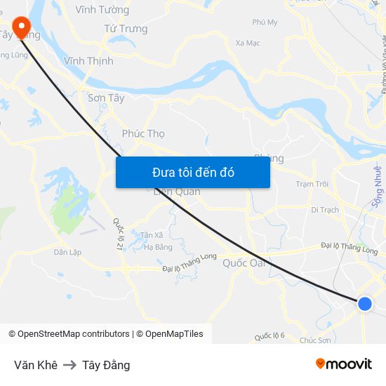 Văn Khê to Tây Đằng map