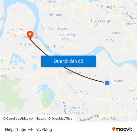 Hiệp Thuận to Tây Đằng map