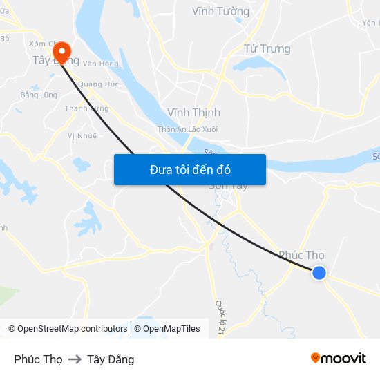 Phúc Thọ to Tây Đằng map