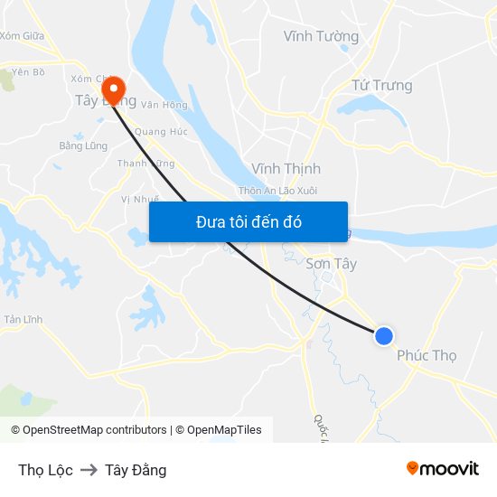 Thọ Lộc to Tây Đằng map