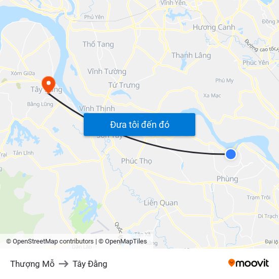 Thượng Mỗ to Tây Đằng map