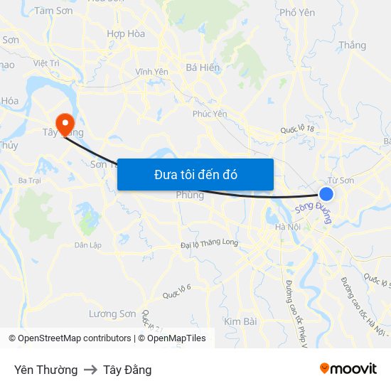 Yên Thường to Tây Đằng map