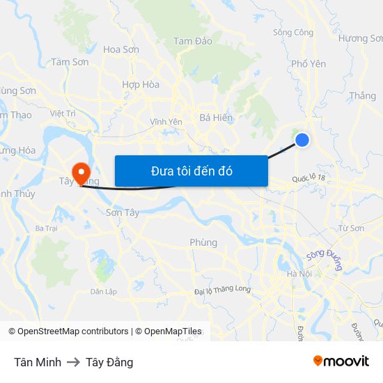 Tân Minh to Tây Đằng map