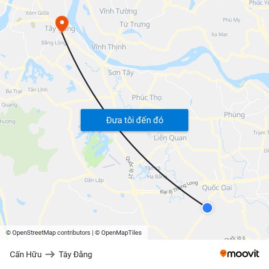 Cấn Hữu to Tây Đằng map