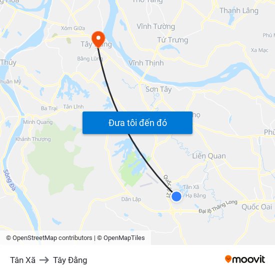 Tân Xã to Tây Đằng map