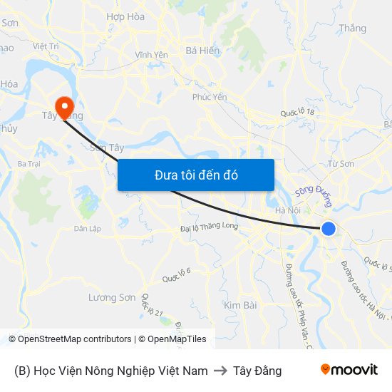 (B) Học Viện Nông Nghiệp Việt Nam to Tây Đằng map