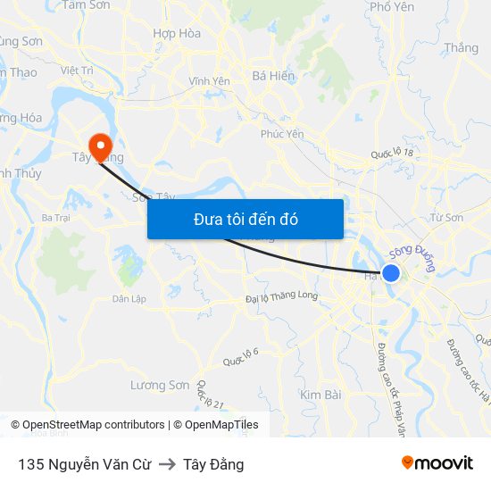 135 Nguyễn Văn Cừ to Tây Đằng map