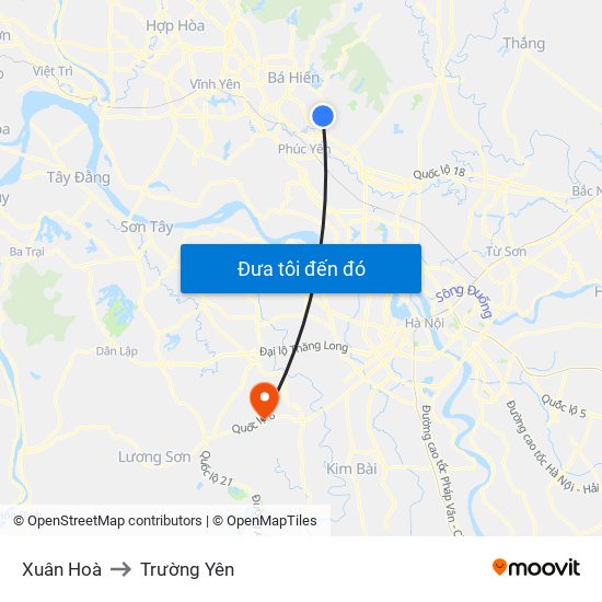 Xuân Hoà to Trường Yên map