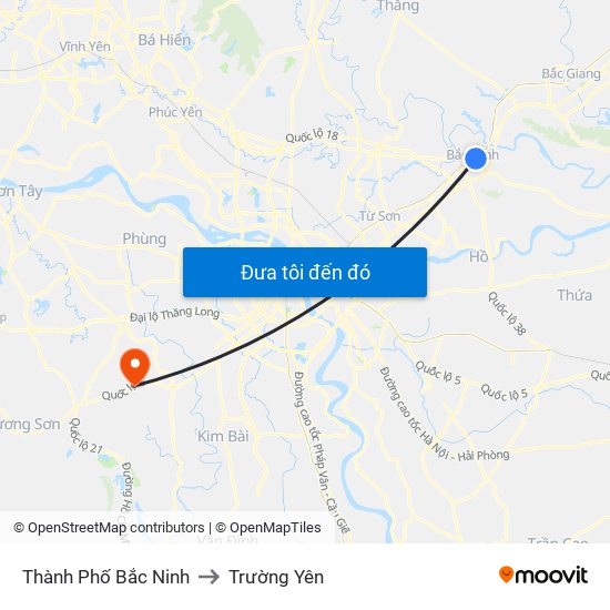 Thành Phố Bắc Ninh to Trường Yên map