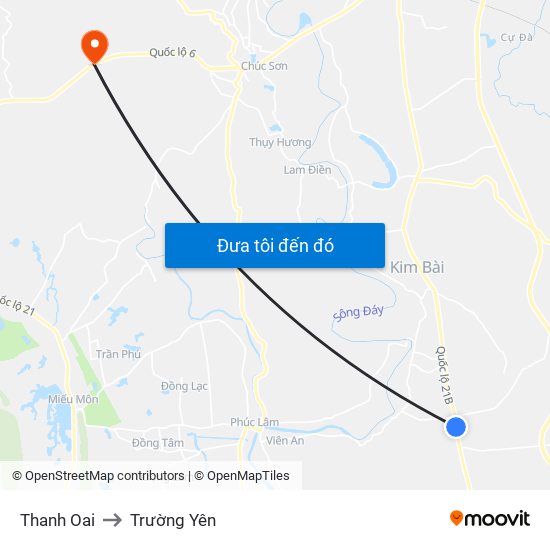 Thanh Oai to Trường Yên map