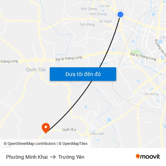 Phường Minh Khai to Trường Yên map