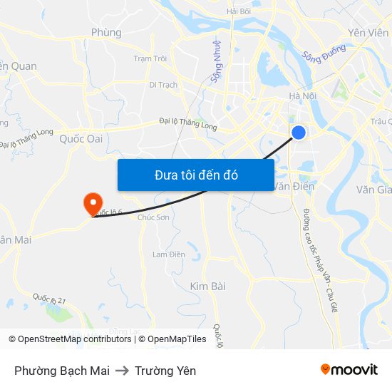 Phường Bạch Mai to Trường Yên map