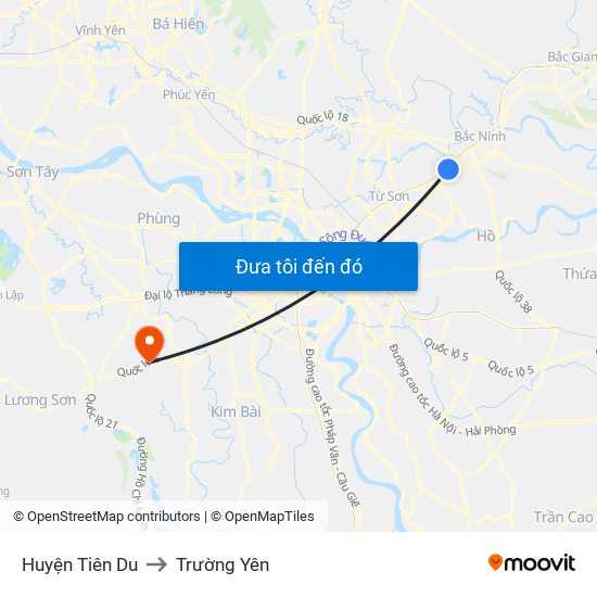 Huyện Tiên Du to Trường Yên map