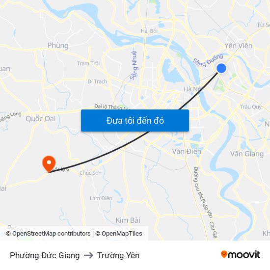 Phường Đức Giang to Trường Yên map