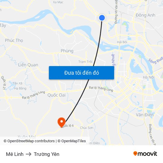 Mê Linh to Trường Yên map