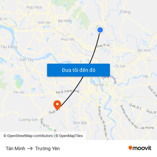 Tân Minh to Trường Yên map