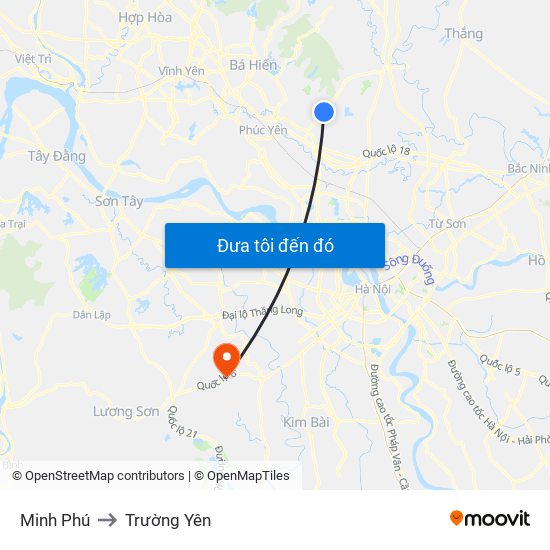 Minh Phú to Trường Yên map