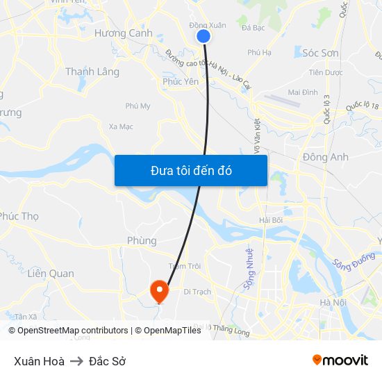 Xuân Hoà to Đắc Sở map